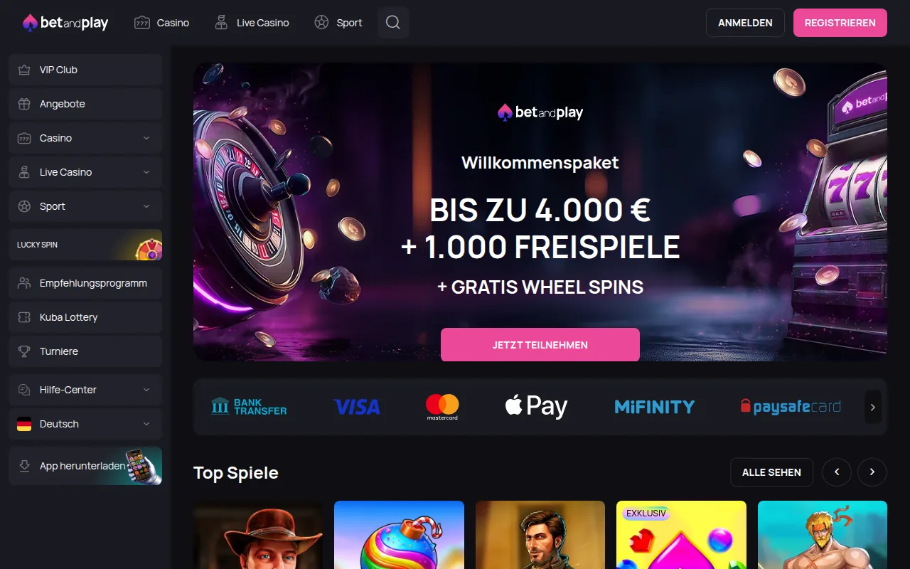 Startseite von betandplay.com (Screenshot)